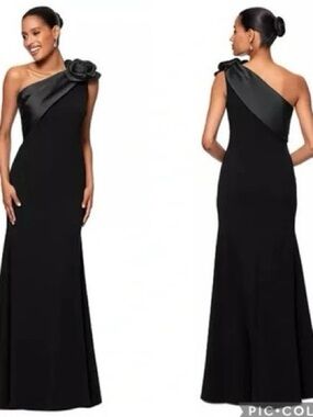 Betsy Adam One Shoulder Black Gown Rosette Formal Dress Size 2 NWT